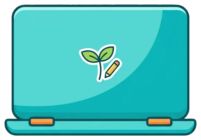 Cute laptop for students with plant and pencil logo