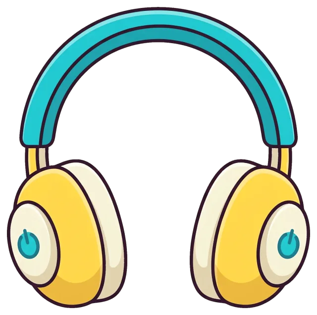 Cute yellow and blue headphones cartoon