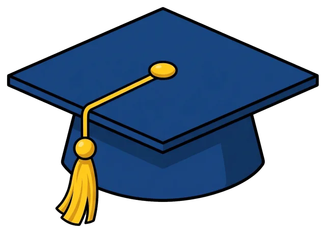 Blue graduation cap with yellow tassel