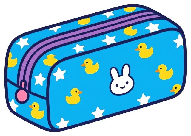Blue Pencil Case with Duck and Star Pattern