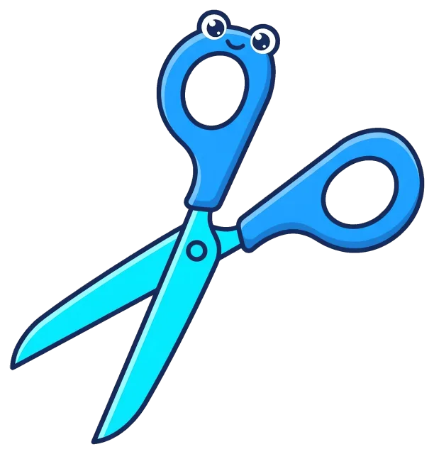 Blue scissors with smiling face and cartoon eyes