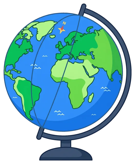Cartoon Globe Showing Continents and Oceans
