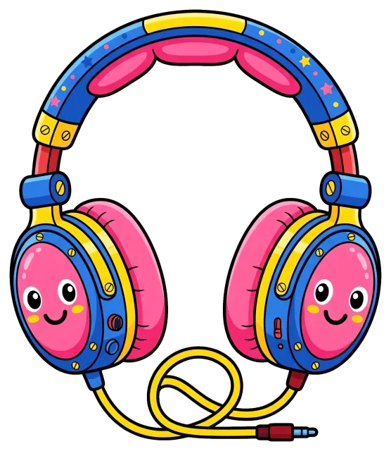 Colorful cartoon headphones with smiling faces