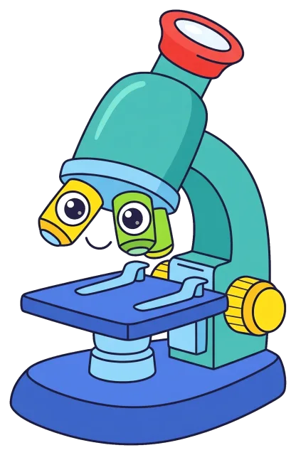 Colorful cartoon microscope with expressive eyes
