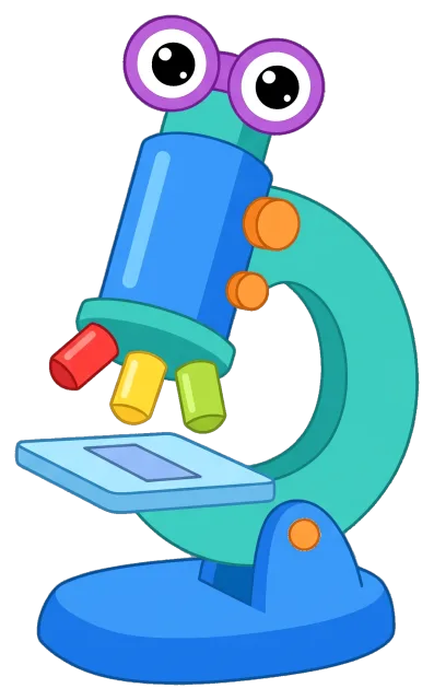 Colorful cartoon microscope with eyes