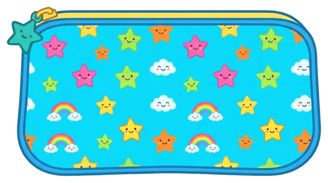 Colorful cartoon style pencil case with stars and rainbows