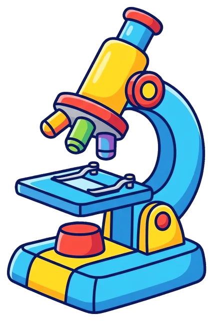 Colorful microscope illustration with multiple lenses