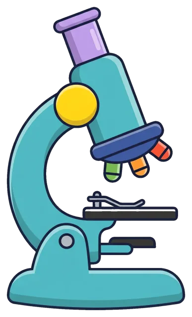 Colorful microscope illustration with three objective lenses