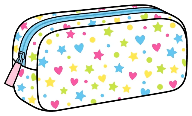 Colorful star and heart patterned pencil case