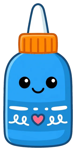 Cute blue glue bottle with smiling face and heart design
