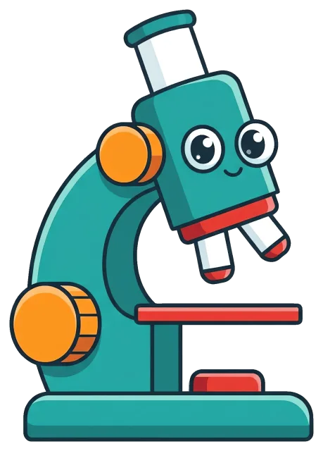 Cute cartoon microscope with smiling face on grey background