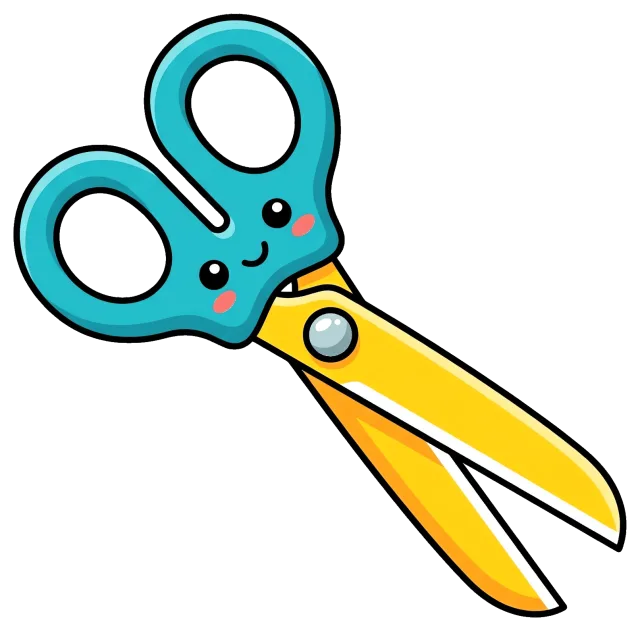 Cute cartoon scissors with blue handles and yellow blades