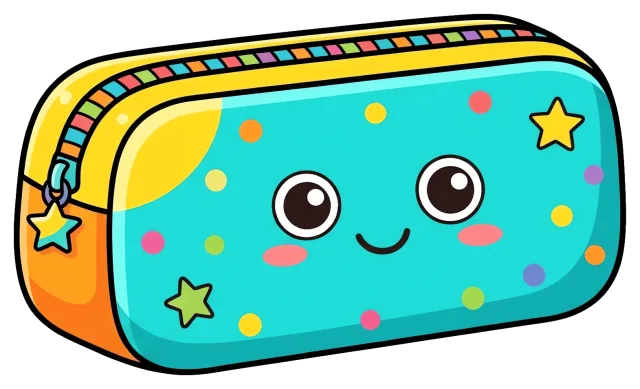Cute colorful pencil case with smiling face and stars