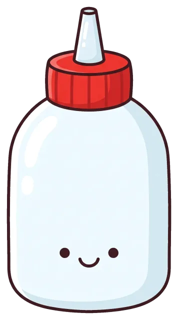 Cute glue bottle with red cap and smiling face