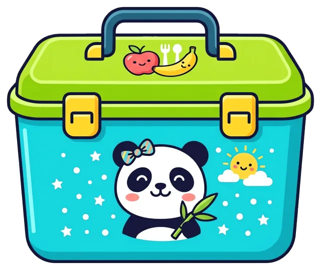 Cute lunch box with smiling panda and sun design