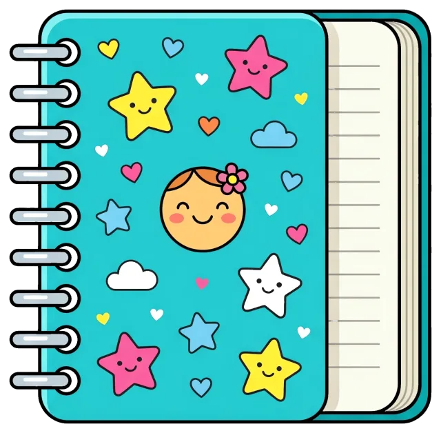Cute notebook with smiling stars and clouds design
