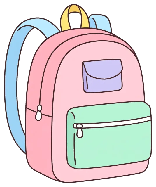 Cute pastel backpack with front pockets and blue straps