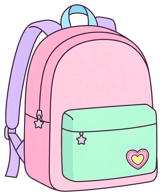 Cute pastel backpack with heart patch and star zipper pulls