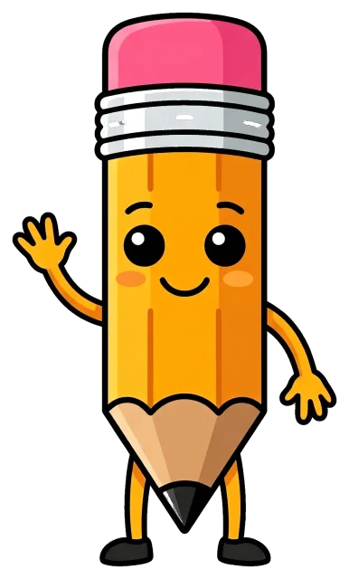 Cute pencil character waving with a smile