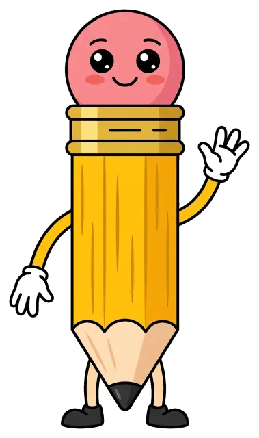 Cute pencil character waving with a smiling face