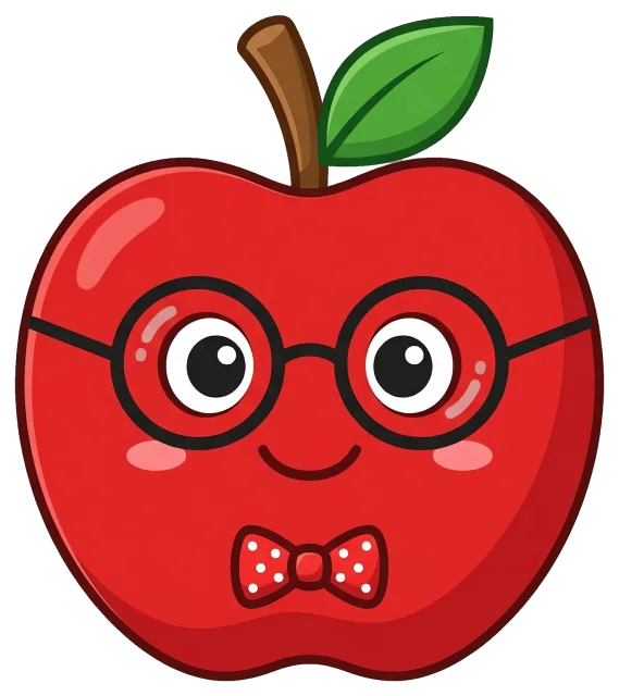 Cute red apple with glasses and bow tie