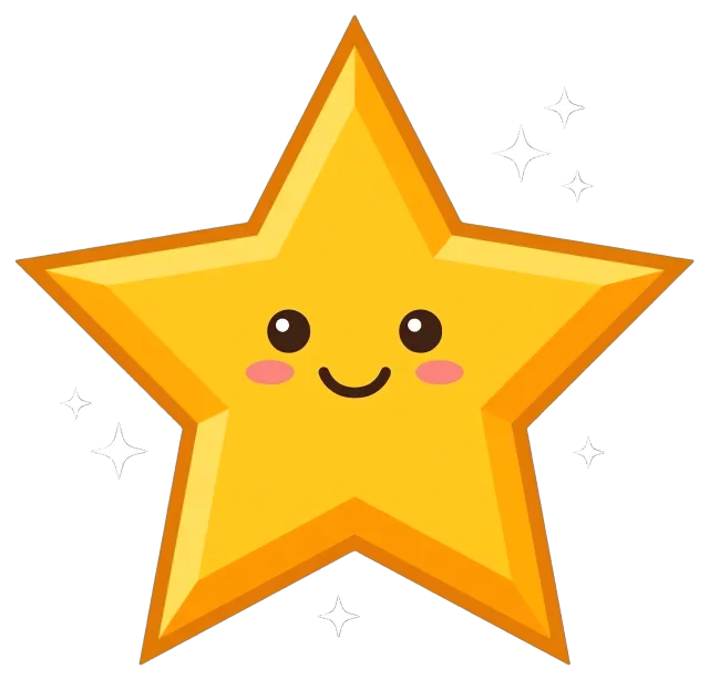 Cute smiling reward star with sparkles