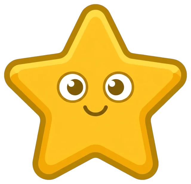 Cute smiling yellow reward star graphic