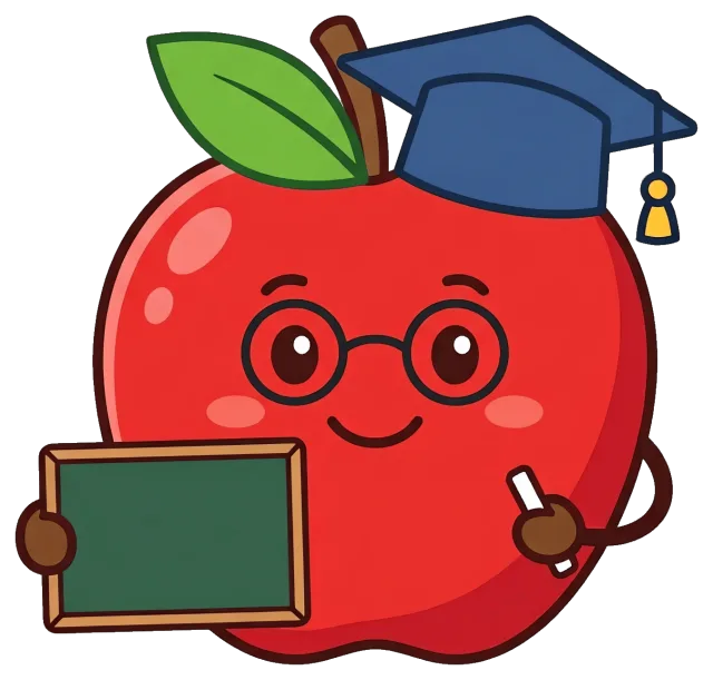 Cute Teacher Apple Wearing Graduation Cap Holding Chalkboard