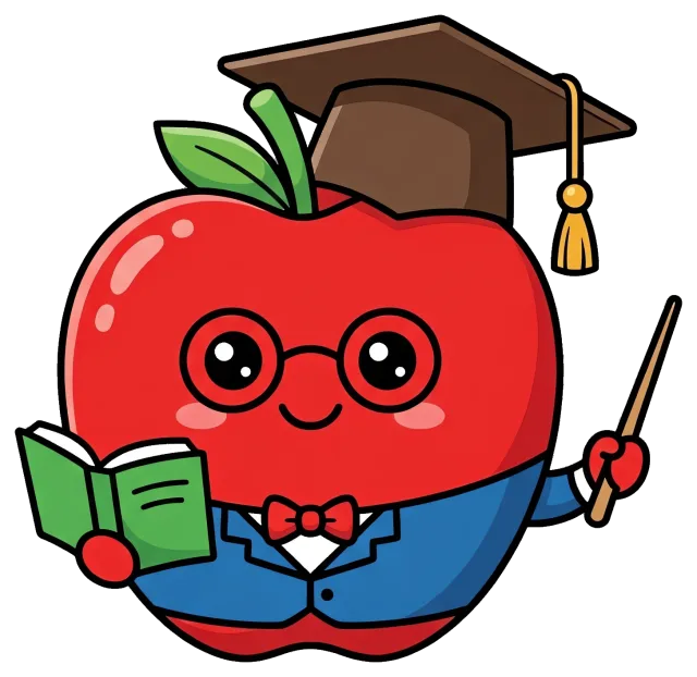 Cute teacher apple with glasses and graduation cap