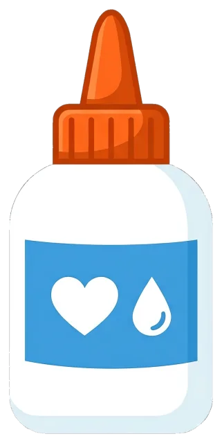 Glue Bottle with Heart and Water Drop Symbols