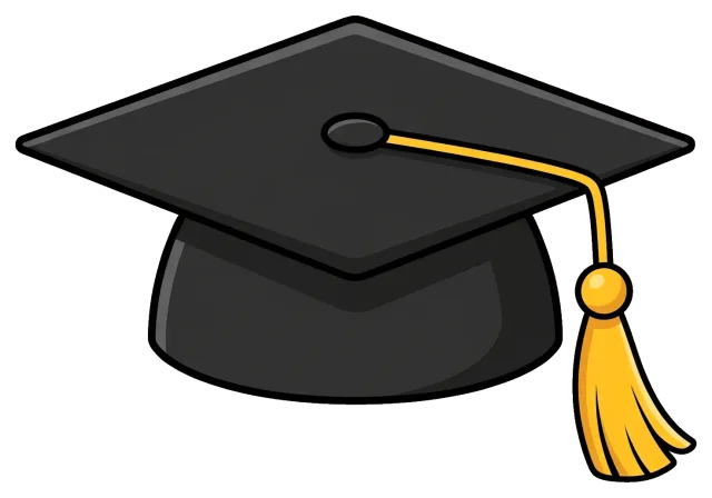 Graduation cap with yellow tassel in cartoon style