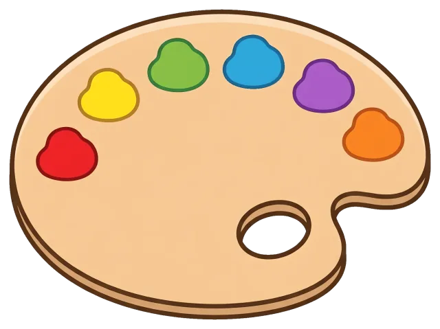 Paint palette with six colorful paint blobs