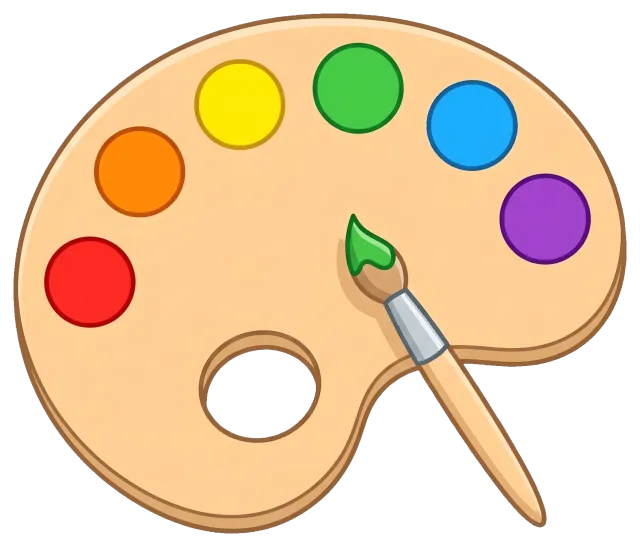 Paint palette with six colors and brush
