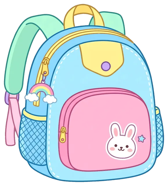Pastel Blue and Pink Backpack with Bunny and Rainbow Charm