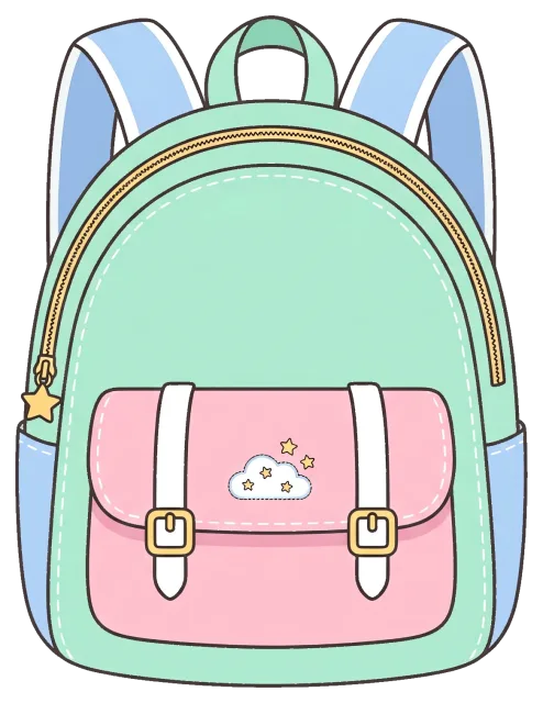 Pastel colored backpack with cloud and star design