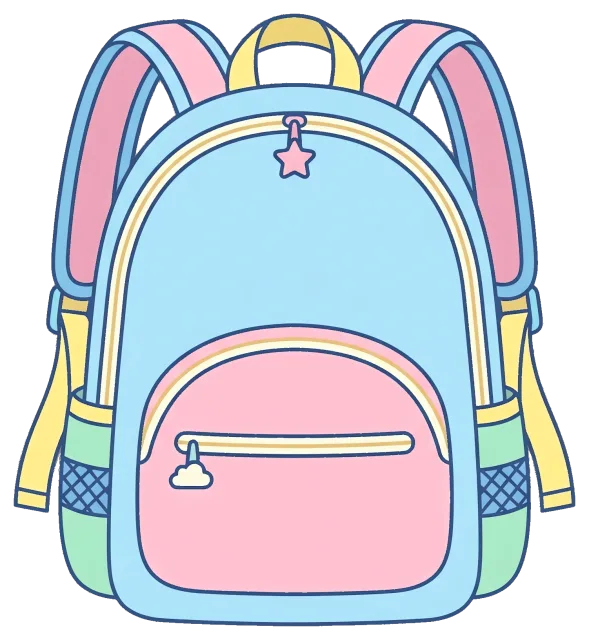 Pastel colored backpack with star and cloud zipper pulls