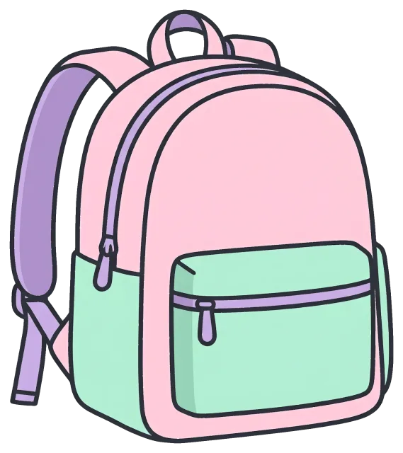 Pastel pink and mint green backpack with purple straps