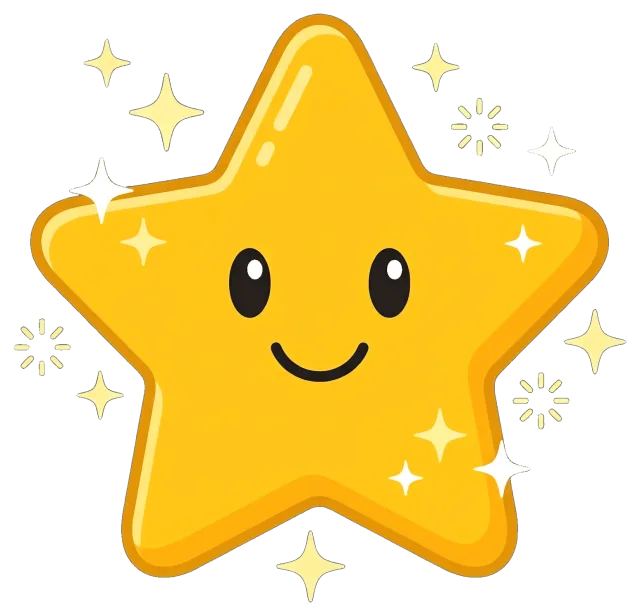 Reward star icon with smiling face and sparkles