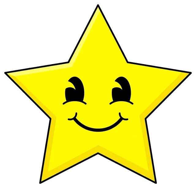 Reward star with smiling face centered on background