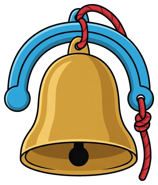 School Bell with Blue Frame and Red Rope