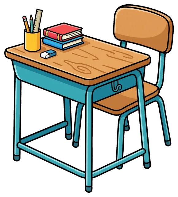 School Desk with Chair, Books, and Stationery