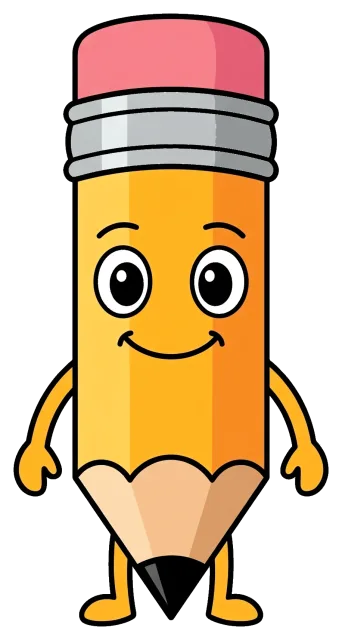 Smiling pencil character with arms and legs