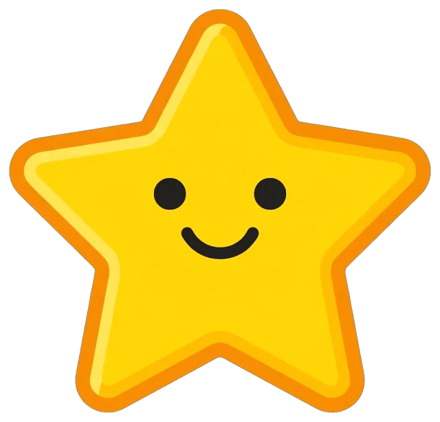 Smiling yellow reward star with orange outline