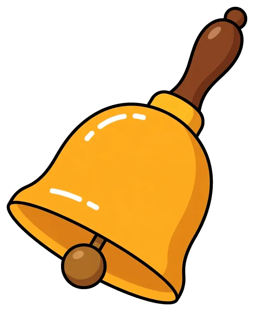 Yellow school bell with wooden handle