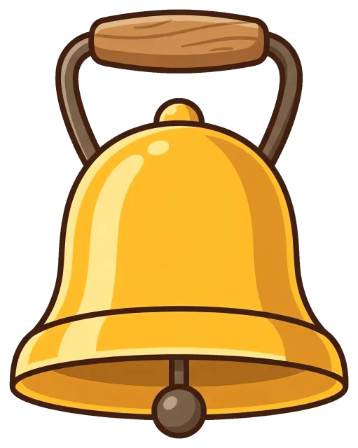 Yellow school bell with wooden handle