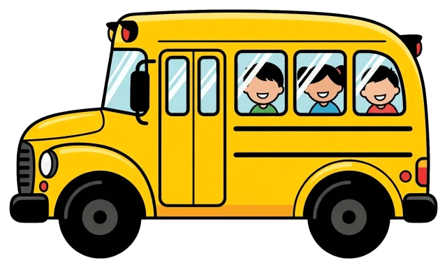 Yellow school bus with smiling children inside