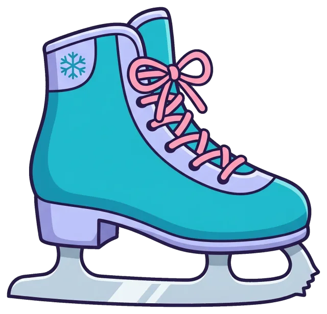 Blue Ice Skate with Pink Laces and Snowflake Design