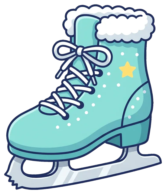 Blue ice skate with white fur trim and yellow star