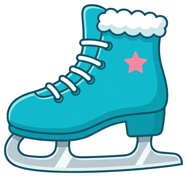 Blue ice skate with white laces and pink star