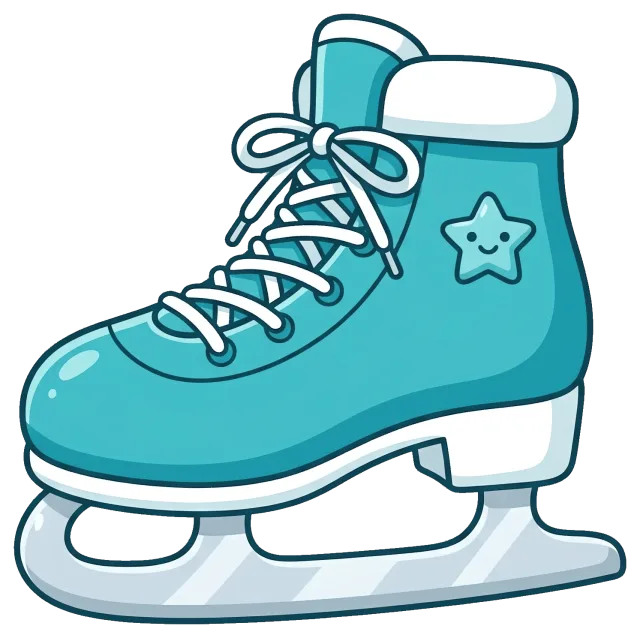 Blue ice skate with white laces and star decoration